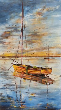 Abdul Hameed, 12 x 24 inch, Acrylic on Canvas, Seascape Painting, AC-ADHD-141